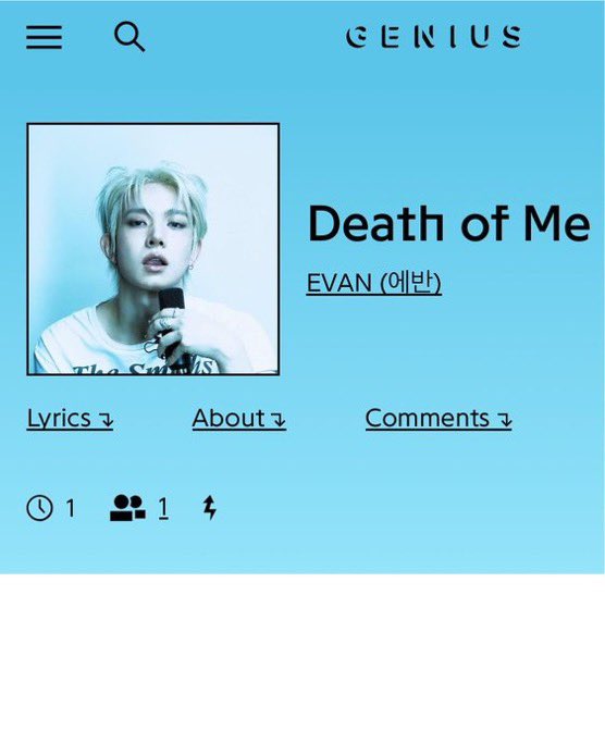 EVANPOPBASE's tweet photo. A listing named “Death Of Me” by EVAN has been added to his profile under unlisted songs on Genius Korea. 

#에반 #EVAN #희승 #HEESEUNG https://t.co/OHIUztRSpp
