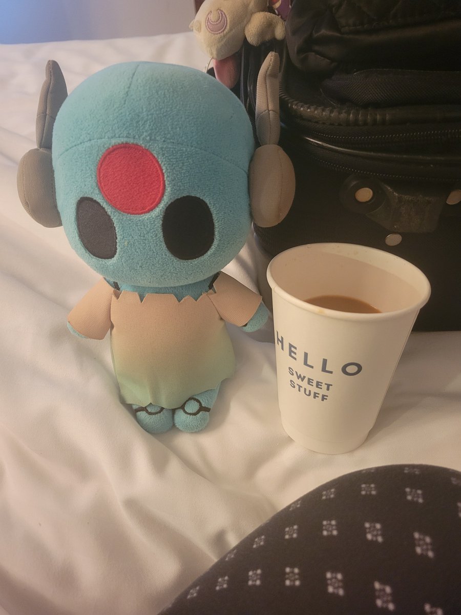 qwiznoes's tweet photo. moonie is currently with me in philadelphia and we got some hotel coffee ... me and wife adventure https://t.co/pvi4r0IgiP