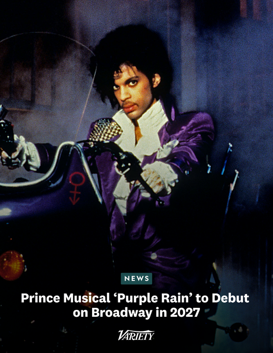 Variety's tweet photo. A musical adaptation of Prince's “Purple Rain” will debut on Broadway in 2027.

The musical will run at the Majestic Theatre, with previews beginning on March 12 ahead of opening night on April 12. The stage adaptation features over 20 of Prince’s iconic hits, including “When Doves Cry,” “I Would Die 4 U,” “Take Me with You” and “The Beautiful Ones.”

https://t.co/turOBQskV7