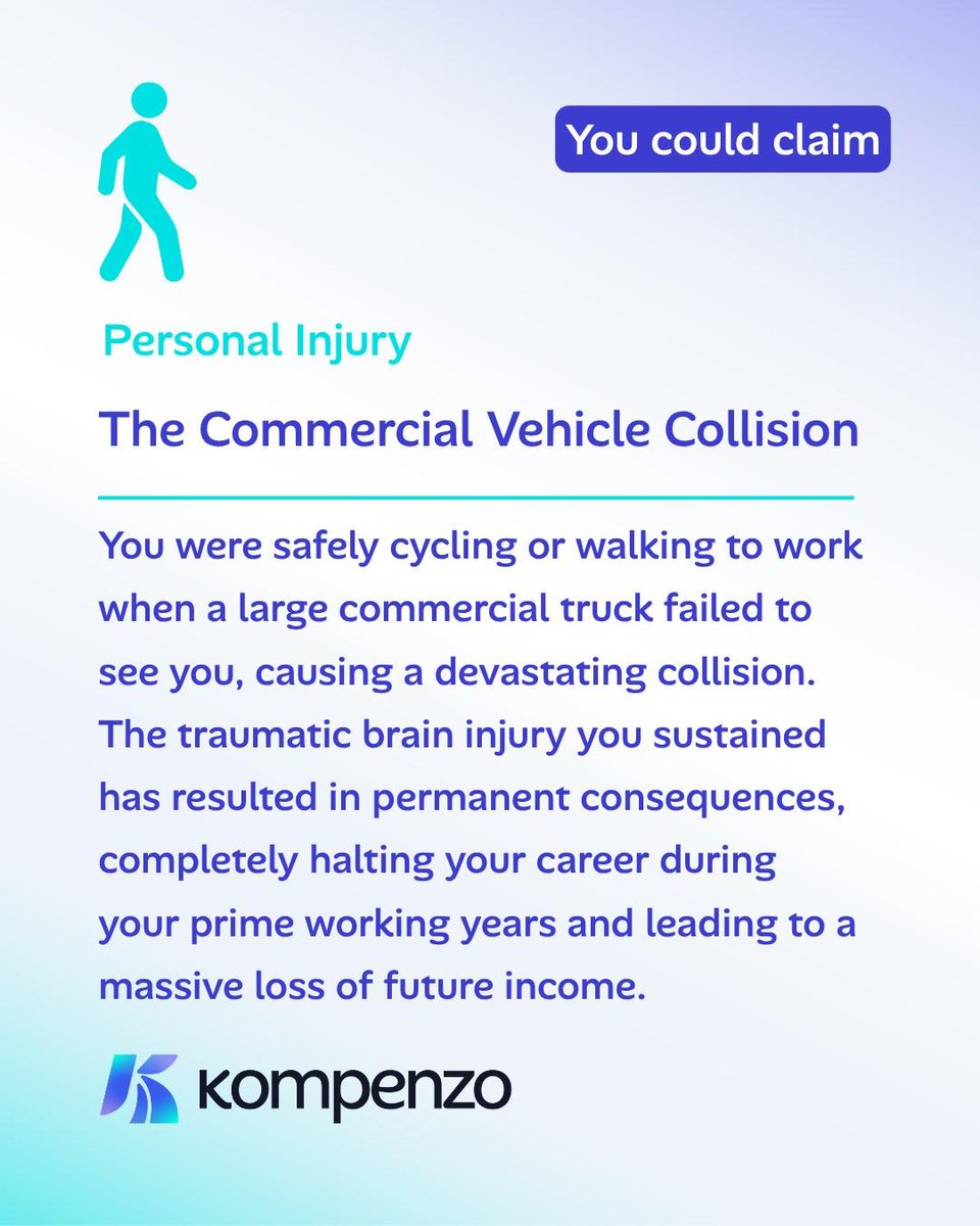Kompenzo_ai's tweet photo. You were simply crossing the road when a negligent driver failed to stop.

Now you’re dealing with severe injuries, time off work, and a long recovery.

If this sounds familiar, you could have the right to claim compensation.

Find out if you’re eligible with the link in bio. https://t.co/5OIHbZ3f46