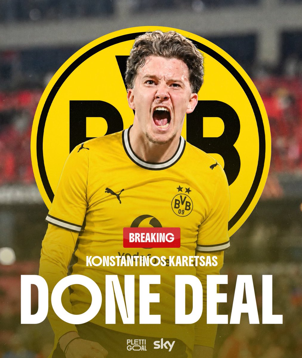 Plettigoal's tweet photo. 🚨💥 BREAKING | Konstantinos Karetsas to Borussia Dortmund - DONE DEAL ✔️

Breakthrough in negotiations with Genk today. A verbal agreement between the clubs has now been reached. Following @hlnsport. w/ @berger_pj 

BVB will pay a package worth €32 million, with the add-ons considered realistically achievable. The 18 y/o attacking midfielder will sign a contract until 2031. Medical pending. #BVB 

@SkySportDE 🇬🇷