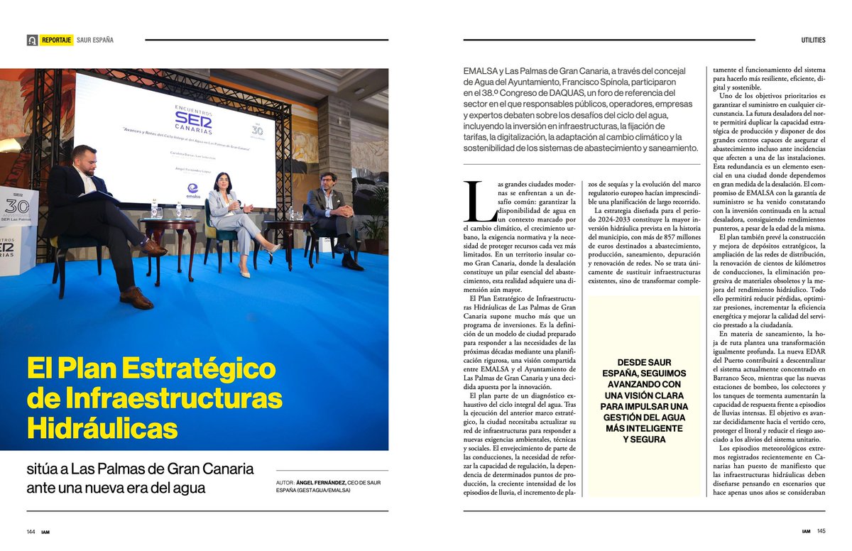 emalsainforma's tweet photo. 💧 El Plan Estratégico de #Infraestructuras Hidráulicas de Emalsa y el @aytolpgc es la definición de un modelo de ciudad preparado para responder a las necesidades de las próximas décadas.
📸 Así lo cuenta nuestro CEO, Ángel Fernández López, en @iAgua 👉 https://t.co/TEIJMQGDhf https://t.co/kiOJE5X0xY
