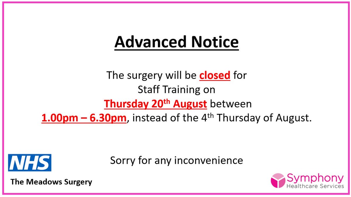 meadows_surgery's tweet photo. ADVANCED NOTICE https://t.co/AzgxtB7mG6