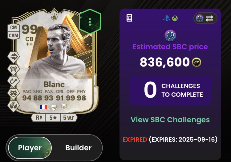 FUT_Rory's tweet photo. 🚨 Last years world champion got a 99 rated SBC! 

✅ FC 25 = 99 Blanc 🇫🇷 
✅ FC 24 = 96 Riquelme 🇦🇷 

Winner chose Eusébio🇵🇹 this time 👀 https://t.co/hPvYbTaoKH