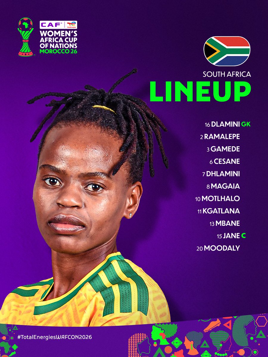 CAFwomen's tweet photo. Starting XIs! 📋

South Africa and Tanzania name their starting elevens. 🇿🇦🇹🇿

#TotalEnergiesWAFCON2026 https://t.co/wjLl8lipB2