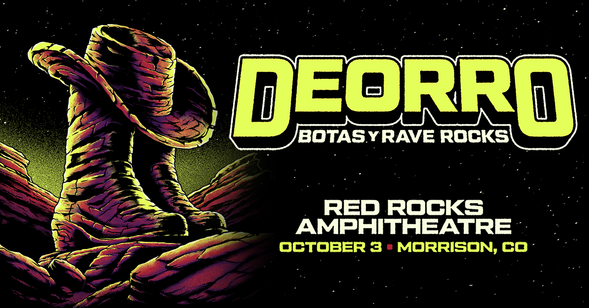 RedRocksCO's tweet photo. NEW SHOW: @Deorro is bringing Botas Y Rave to #RedRocksCO on Oct. 3, 2026 👢 Tickets on sale Friday, July 31 at 10am MT!

🎫 https://t.co/QKJeAbTtuh https://t.co/o1nFu8euNi