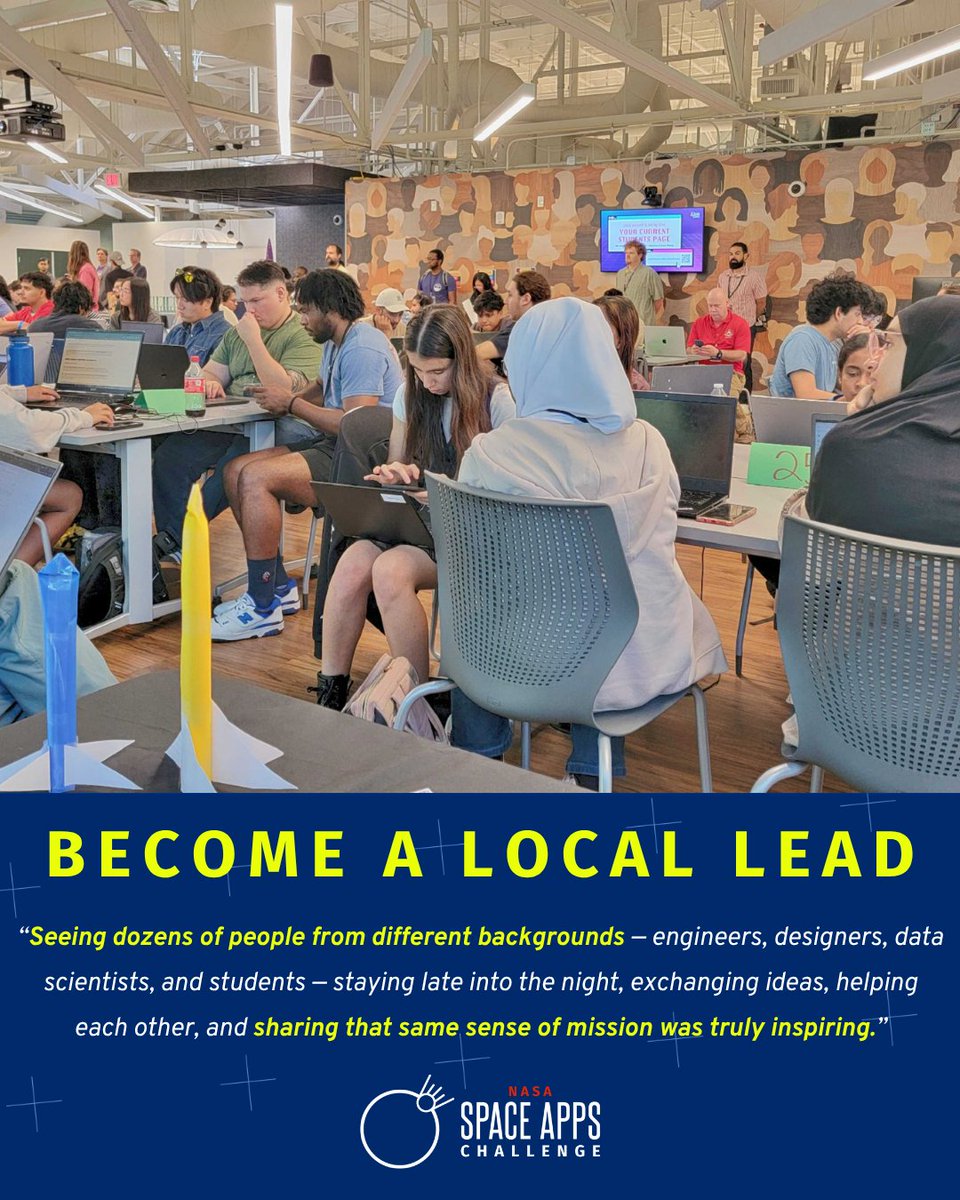 SpaceApps's tweet photo. As a #SpaceApps Local Lead, you can bring people across the nation with different skills for one common mission: addressing challenges in Earth and space science exploration.💡

Ready to bring @NASA data to your state? Fill out an Interest Form before it closes tomorrow: https://t.co/qUnfiQpdjH