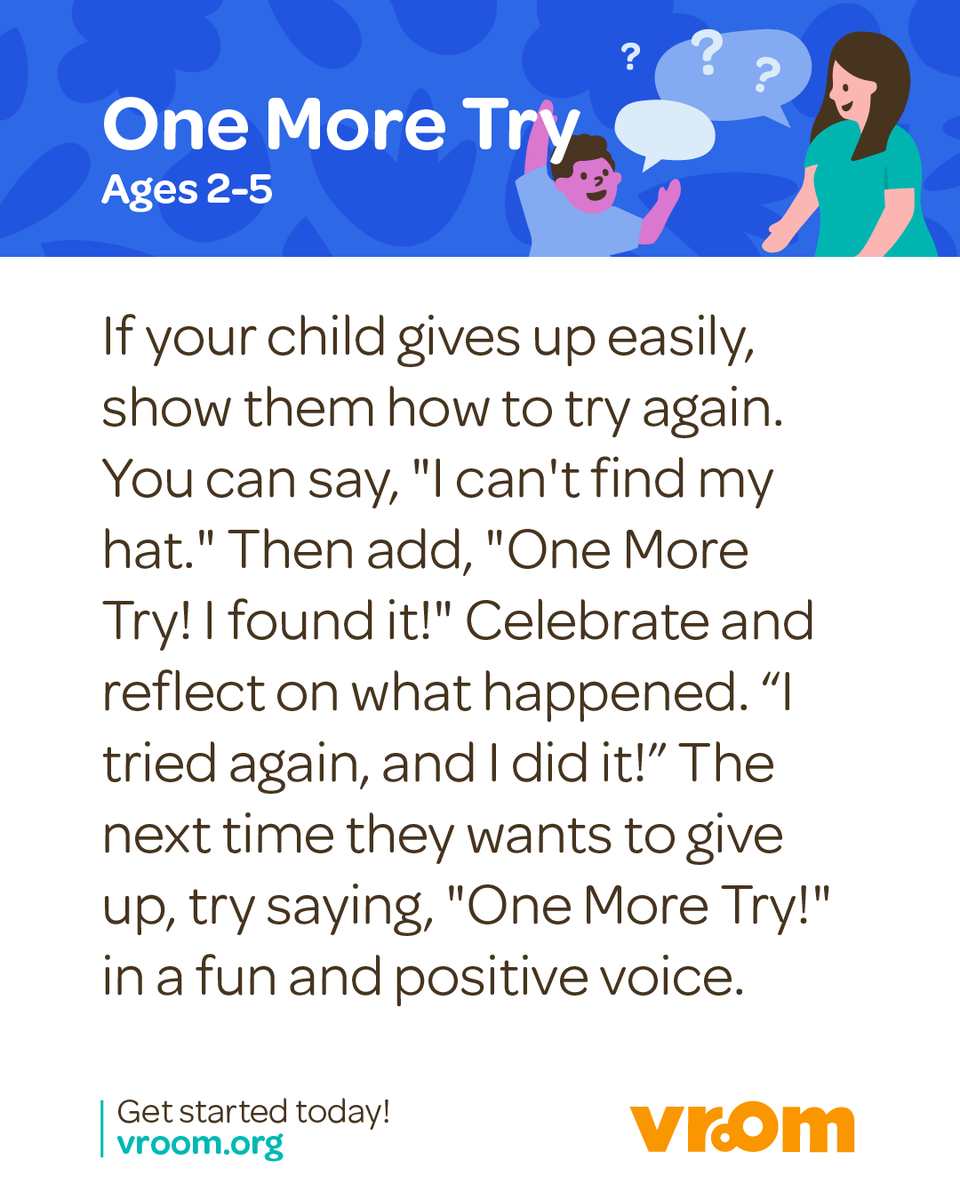 joinvroom's tweet photo. Real Talk: Hard Moments week starts now at Vroom Summer Camp! 💙 Summer isn’t always easy, and this week we’re not pretending it is. This Vroom Tip is a game-changer for the moments when your kiddo is ready to throw in the towel. https://t.co/z8A4vXBB0G