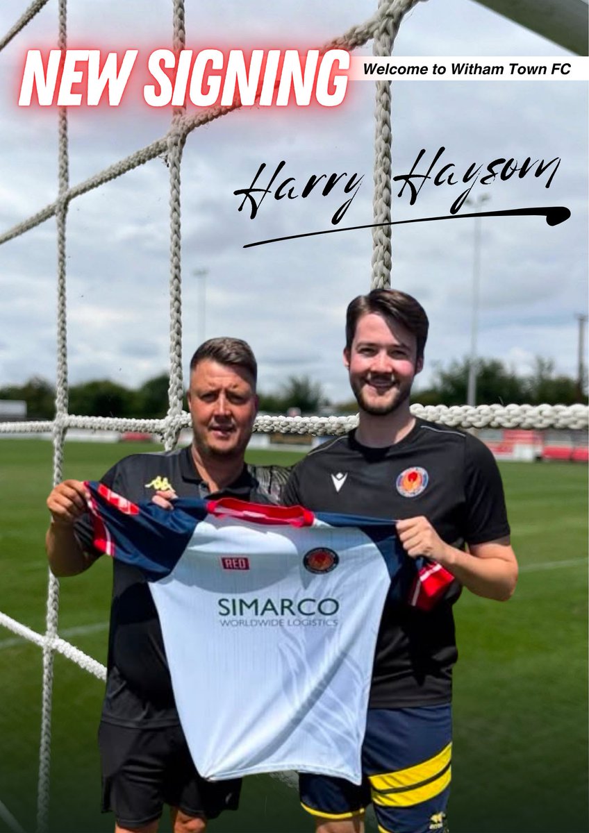 Withamtownfc's tweet photo. Witham Town FC is delighted to announce the signing of Harry Haysom, who joins us from Aveley FC.

Manager Kevin Hunter has strengthened his defence with the addition of the experienced centre-back. Harry made more than 100 appearances for Hashtag United before joining Aveley in October last year.

We’re also delighted to wish Harry a very happy 26th birthday today!

Welcome to Witham Town FC, Harry! 💙⚽