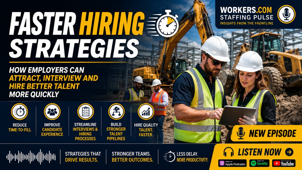 WorkersDotCom's tweet photo. 🎙 @WorkersDotCom Staffing Pulse

Hiring delays cost productivity, increase overtime & push qualified candidates to competitors.

Topics discussed in our latest Podcast episode:

✅ Faster hiring decisions
✅ Skills-based hiring
✅ Candidate experience
✅ Workforce planning
✅ Recruiting smarter

🎧 Listen Now: https://t.co/9OTw4dJNMw

#Hiring #Recruiting #Manufacturing #SkilledTrades #Workforce #Staffing #HR #Logistics #WarehouseJobs #StaffingPulse #Podcast #WorkersDotCom