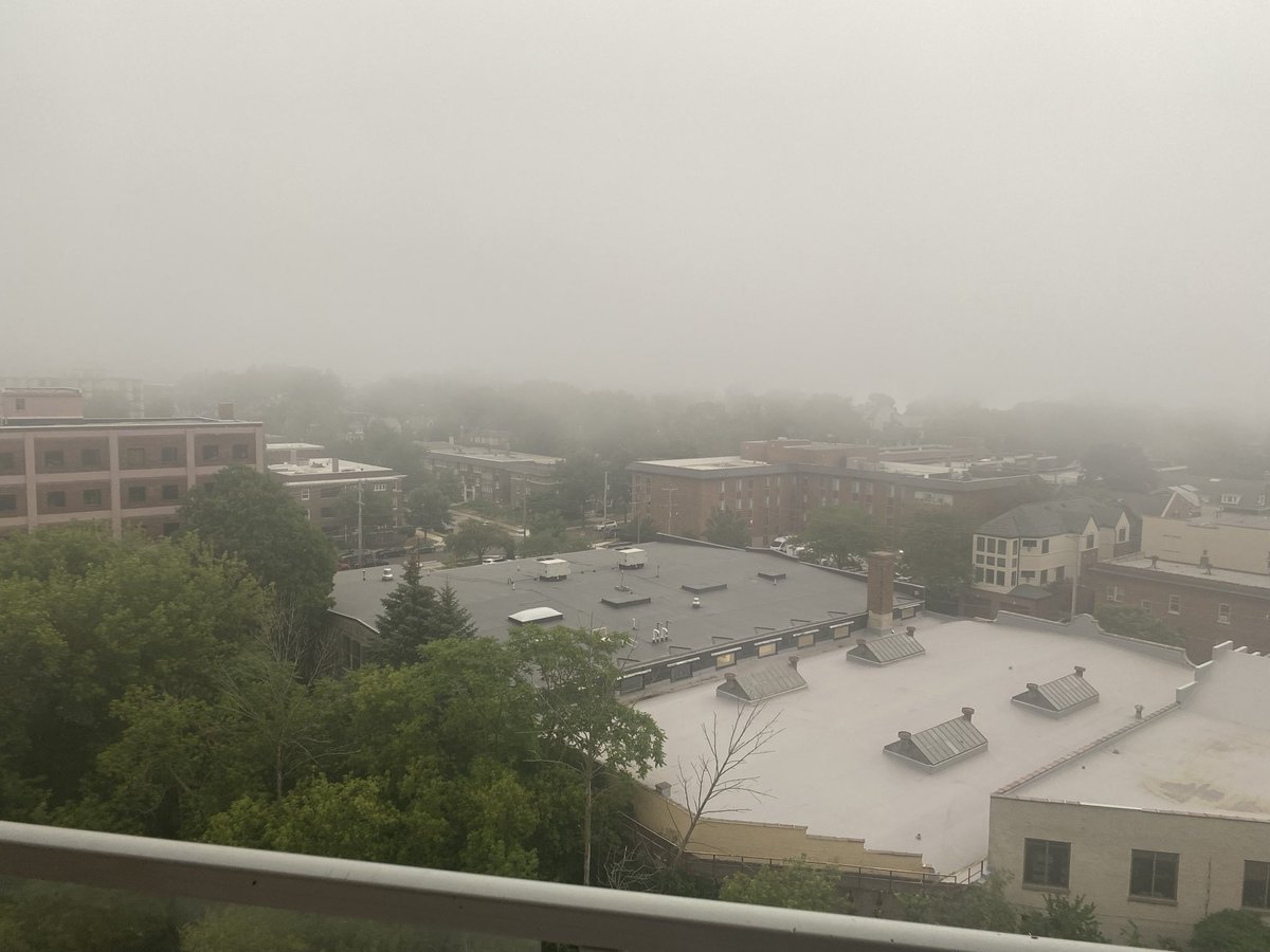 _GabeTheDrummer's tweet photo. Crazy look here on the east side as fog rolls in quickly off the lake and severe storms race towards us from the west. @tomwachstv @SamKuffelWx @NWSMilwaukee https://t.co/Pw5hAADfnz