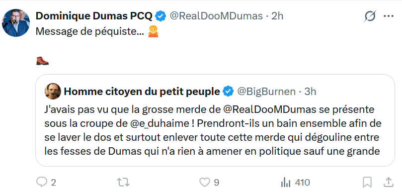 Commander__Keen's tweet photo. Dumb Dumas qui s'attaque à des trolls anonymes pour blâmer les pékisses.
Maintenant, imagine venant de ta propre collègue et candidate aux élections.
#polqc #pcq #teamcomplot https://t.co/5shqw8AgU9