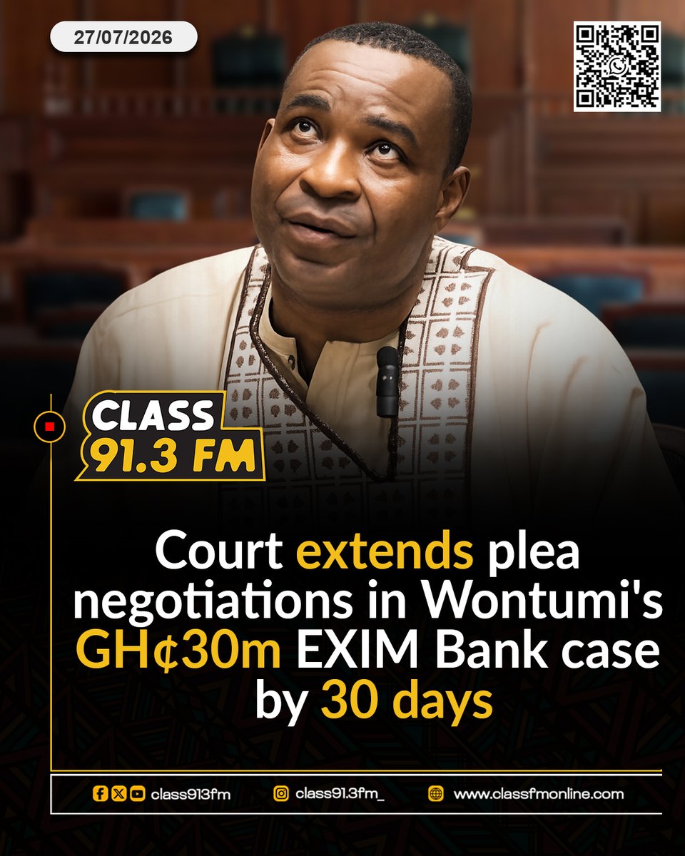 Class913fm's tweet photo. Court extends plea negotiations in Wontumi's GH¢30m EXIM Bank case by 30 days

#ClassFM #cmgrebranding #newlogo https://t.co/oIL0sAZSFj