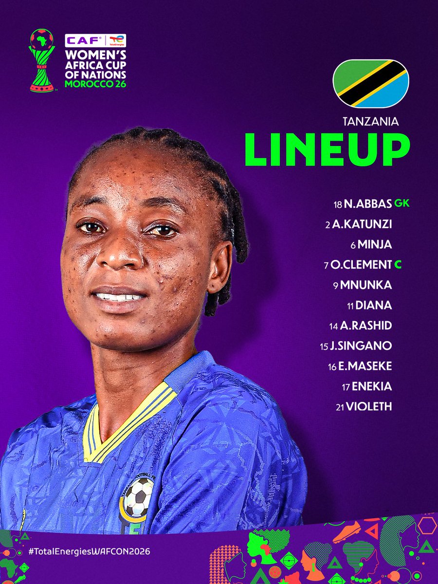 CAFwomen's tweet photo. Starting XIs! 📋

South Africa and Tanzania name their starting elevens. 🇿🇦🇹🇿

#TotalEnergiesWAFCON2026 https://t.co/wjLl8lipB2