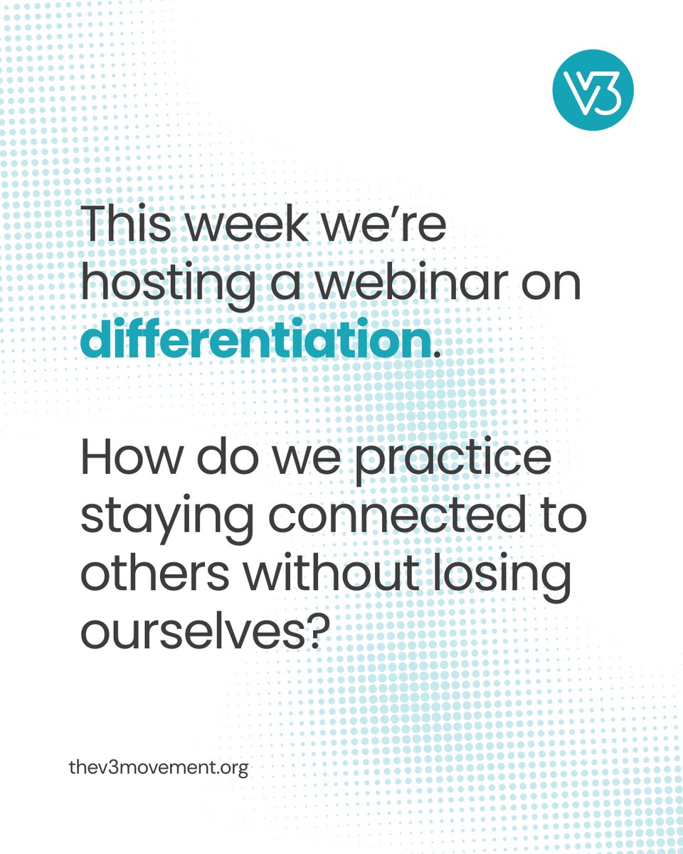 V3_movement's tweet photo. Ministry can quietly train you into codependency. Join us this week for a frank discussion of differentiation - the practice of staying connected to others without losing yourself.

Join us: https://t.co/QcnaNE2Mhk https://t.co/4F9ek9MzL3