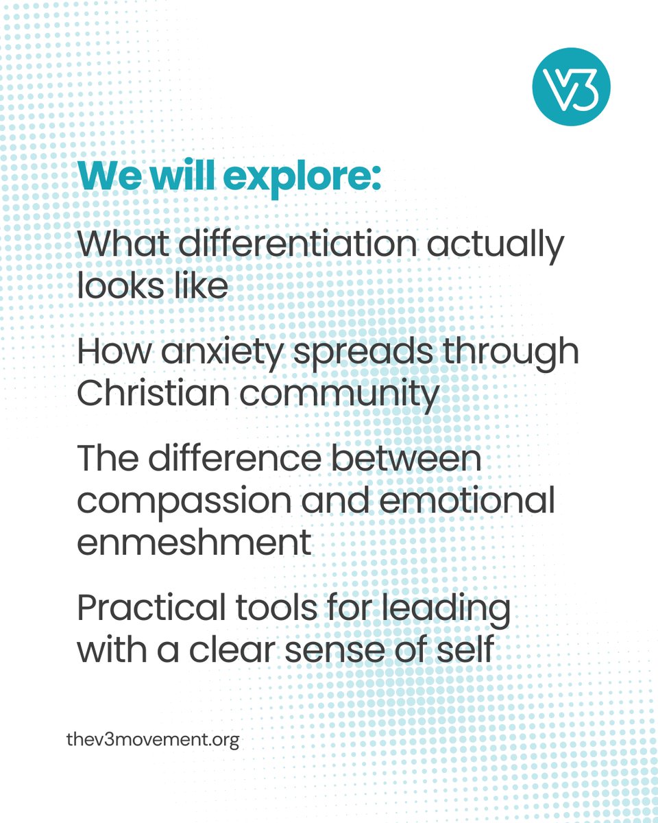 V3_movement's tweet photo. Ministry can quietly train you into codependency. Join us this week for a frank discussion of differentiation - the practice of staying connected to others without losing yourself.

Join us: https://t.co/QcnaNE2Mhk https://t.co/4F9ek9MzL3