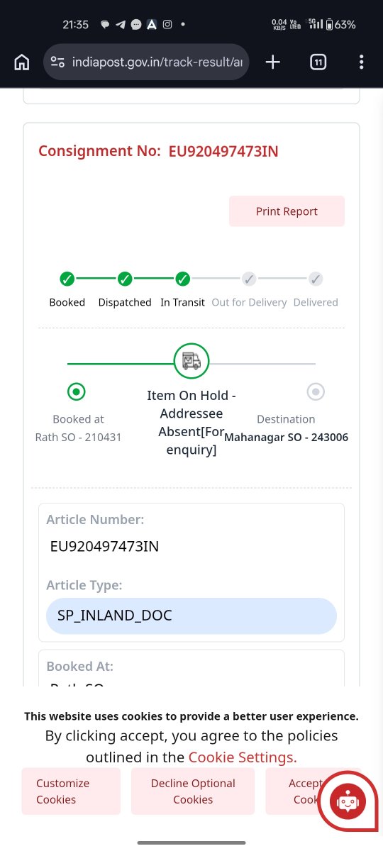 _Yogesh_Patel's tweet photo. This is why govt services are worst and people don't believe in them , false status updated by @IndiaPostOffice @Indiaposoffice , no one attempted delivery, no one came no one called and status updated - addressee absent, brilliant job by not doing their job. https://t.co/suq9bpFmVT