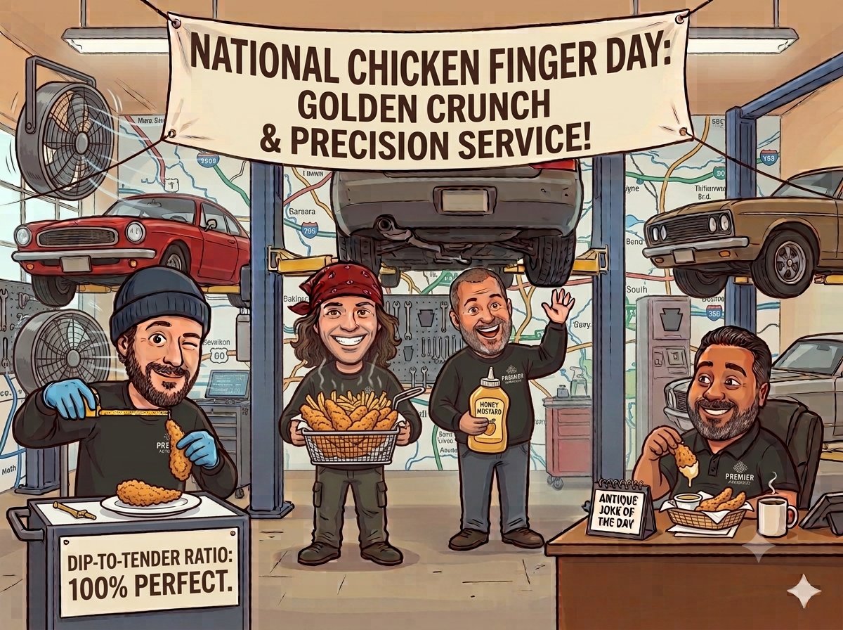 Premierauto1991's tweet photo. Happy National Chicken Finger Day! 🍗 Our techs may run on chicken fingers and coffee, but your vehicle always gets precision care. Favorite dipping sauce: BBQ, Ranch, Honey Mustard, or Spicy? 🚗👇

#NationalChickenFingerDay #PremierAutomotive https://t.co/5i2N94Decu