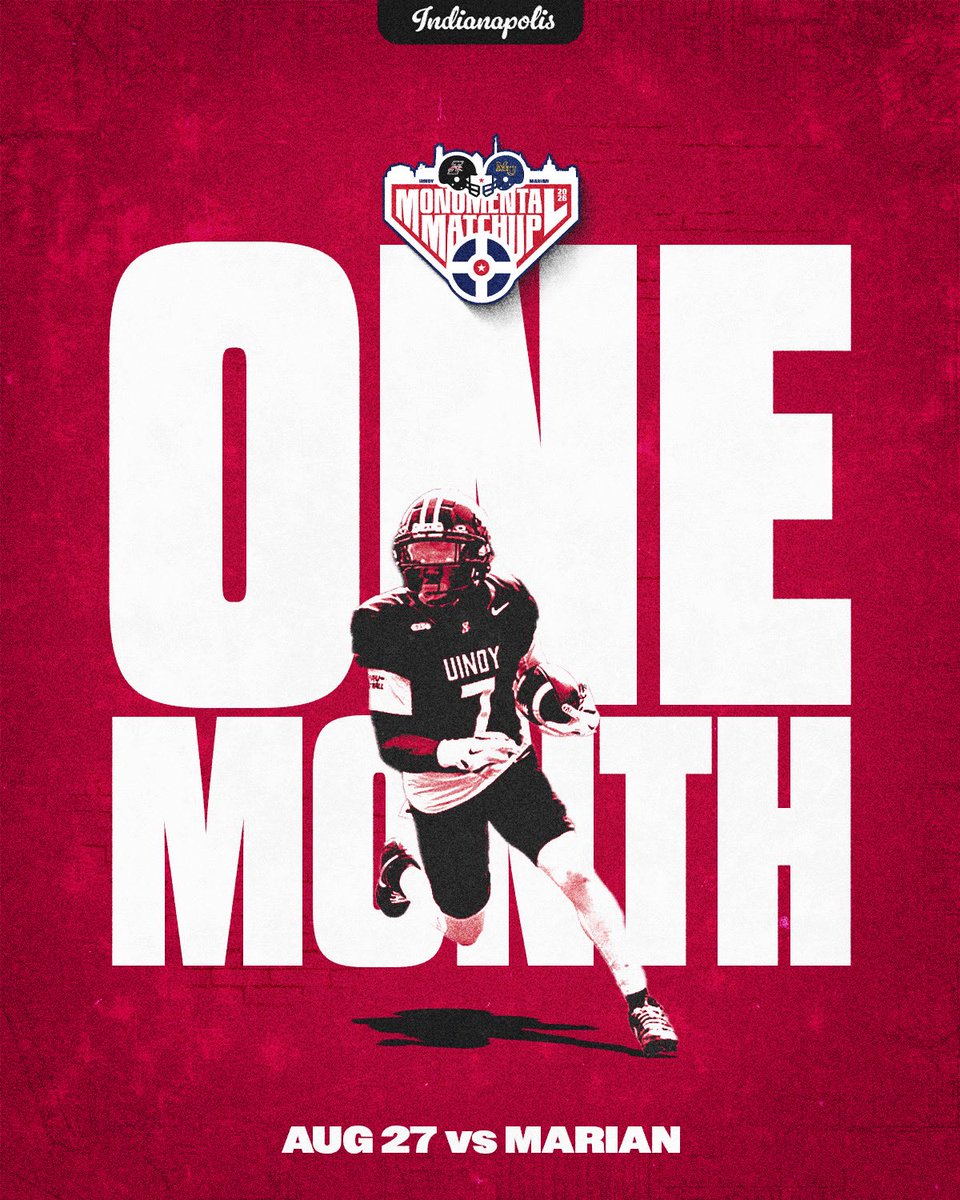 UIndyFB's tweet photo. ONE MONTH❗️

🏈 The Hounds open the 2️⃣0️⃣2️⃣6️⃣ campaign at Key with the MONUMENTAL MATCHUP!

#TogetherWeWin | #GoHounds https://t.co/tsfpRMp5ud