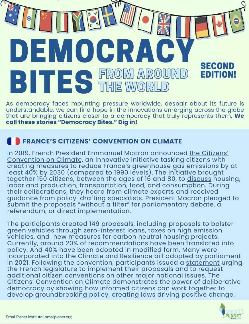 fmlappe's tweet photo. I'm excited to share the second edition of Democracy Bites! 

Explore inspiring innovations from around the world that are helping build stronger, more representative democracies. Read it in full here: 
https://t.co/gdOVzLKoH6 https://t.co/cewmsHtQPR
