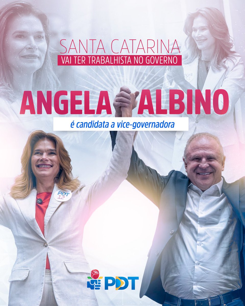 PDT_Nacional's tweet photo. De sindicalista a autora da Lei das Doulas, Ângela Albino agora é candidata a vice-governadora de Santa Catarina! Ela, que construiu uma vida inteira dedicada a cuidar de quem precisa, encara a missão de zelar pelo povo catarinense.

Uma trajetória de combatividade e cuidado num novo e desafiador capítulo. Santa Catarina vai ter uma trabalhista no governo. 🌹