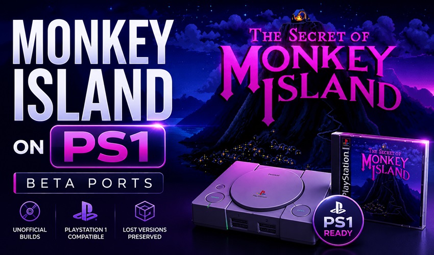AmigamagazineGA's tweet photo. Monkey Island on PS1? It’s real. New beta ports bring The Secret of Monkey Island and LeChuck’s Revenge to Sony’s original console. Here’s how they work, what’s missing and why retro gamers should care. #MonkeyIsland #PS1 #RetroGaming https://t.co/4VEzoUhFut https://t.co/zihmFMndGg