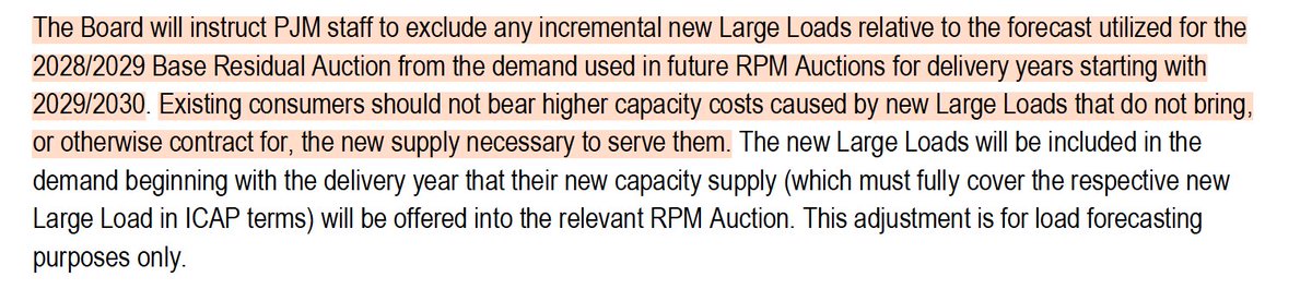 aniruddh_mohan's tweet photo. NEW: PJM Board releases FINAL decisions on large load curtailment, backstop procurement

- ALL new large loads from June '27 must BYOG OR face curtailment in tight conditions (new Interim RA Service, (previously called Connect & Manage) 
- Curtailment would happen BEFORE capacity demand response resources called upon 
- Reserve backstop in Sept '26 net of bilaterals, $$ for backstop procurement allocated to load serving entities >> ratepayers potentially on the hook, all eyes on States
- New large loads to be EXCLUDED from capacity auction from 29/30 onwards, ratepayers will not be paying capacity costs for those