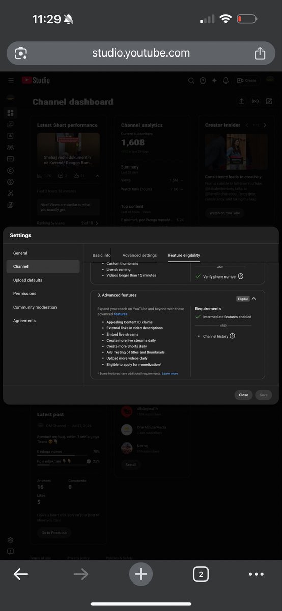 OmChannelo7r0's tweet photo. @TeamYouTube , my channel is active 2+ months with 634 videos (28 long, 606 Shorts).

Met advanced feature requirements, but Channel History still shows unavailable. Could someone please review my status? Thanks!
My YT: https://t.co/0WSQkqxdPC https://t.co/FlW0UpW8z1
