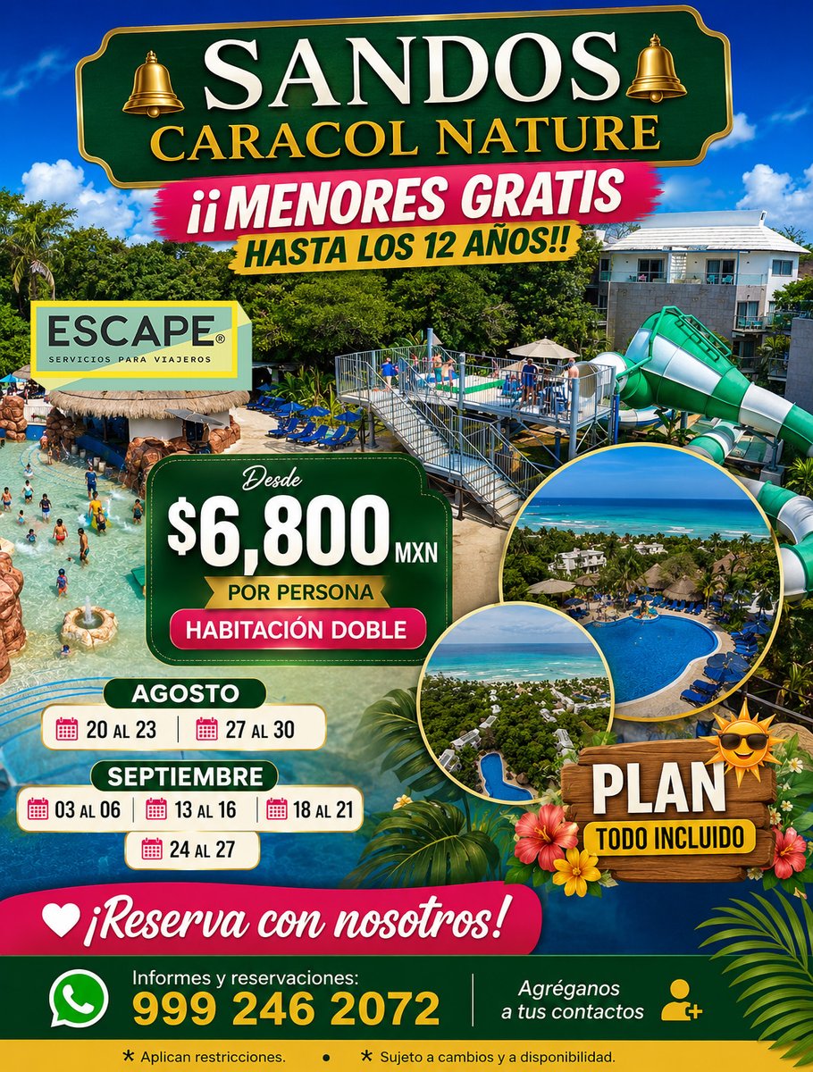 escapeviajeros's tweet photo. ⛱📷 Informes:𝟗𝟗𝟗 𝟐𝟒𝟔 𝟐𝟎𝟕𝟐 #felizSabado #viajarEsVivir #Viajes #ViajaPorMéxico #RivieraMaya #Cancún #PlayaDelCarmen #TodoIncluido #Vacaciones2026 #Escapada #OfertasDeViaje #TravelMexico #CaribeMexicano #Hoteles #Promoción #Yucatán #Mérida https://t.co/nh0yTsPCBR