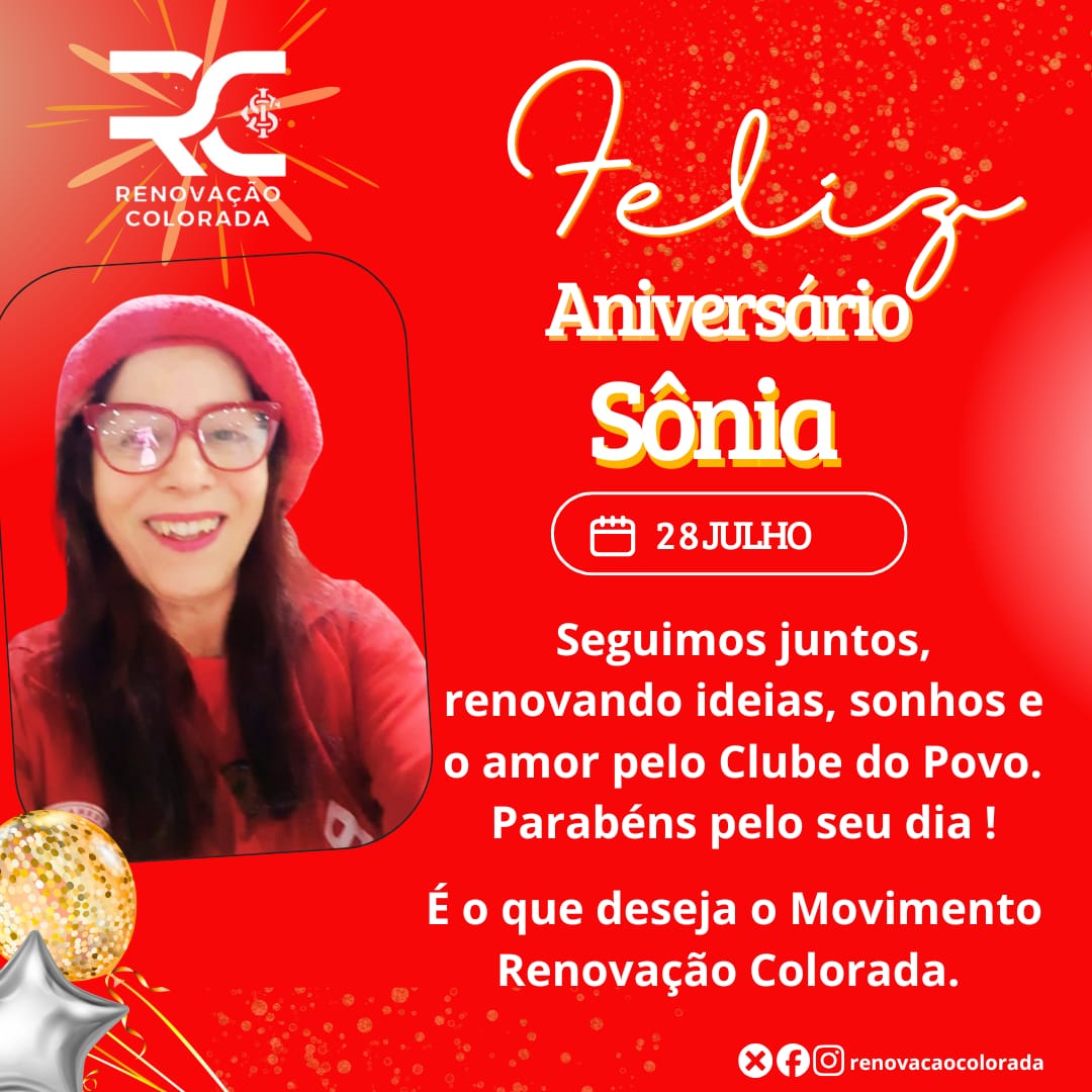 renovcolorada's tweet photo. Feliz aniversário SÔNIA!
Seguimos juntos, renovando ideias, sonhos e o amor pelo Clube do Povo. 
Parabéns pelo seu dia!
É o que deseja o movimento Renovação Colorada.

#renovacaocolorada #renovadoresdobem #sportclubinternacional  #ClubedoPovo #Campeaodetudo
#pactocolorado https://t.co/58ju4p6v4E