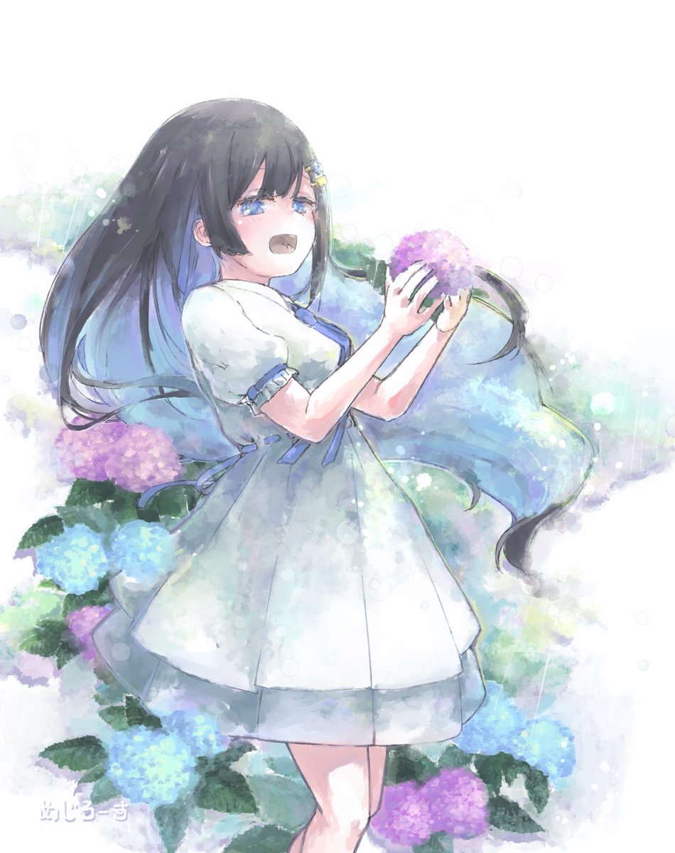 Kangaroold's tweet photo. This is 微妙に時期を逸した紫陽花と双葉さんの絵
 #毎月28日は双葉の日 https://t.co/7BxMPoSRM6