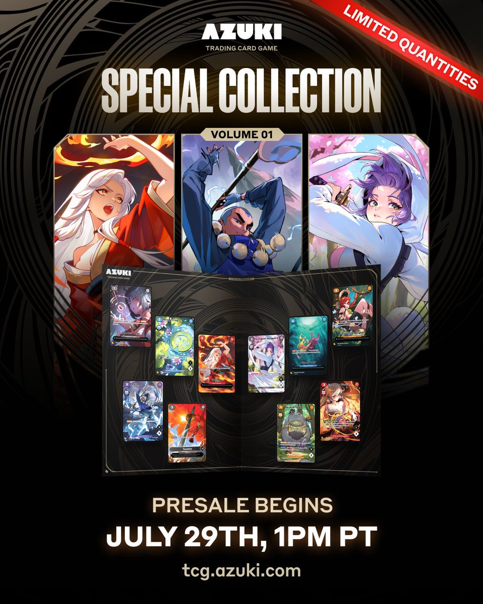 AzukiTCG's tweet photo. Special Collection Volume 01

Presale Begins July 29th at 1PM PT.

https://t.co/00gbXvLhN2 https://t.co/E0PfiiD844