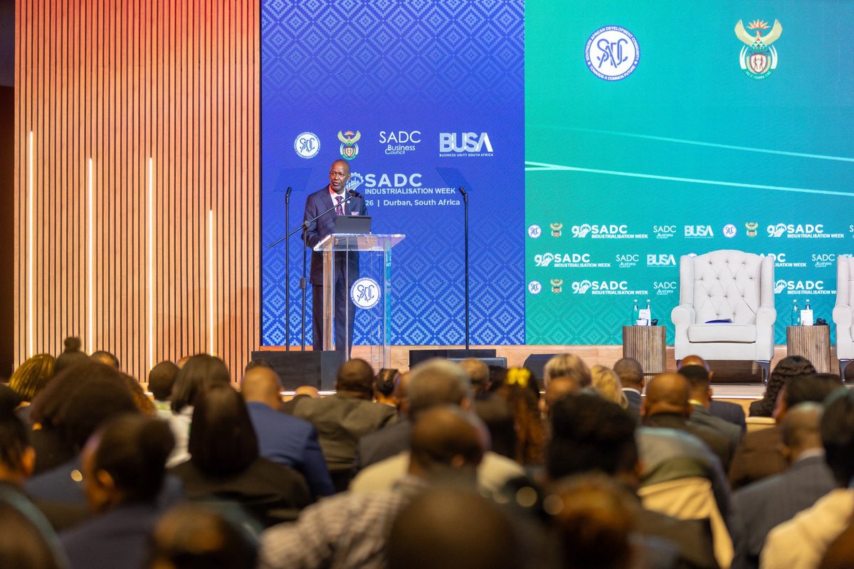 DIPLOMAT_AFRICA's tweet photo. #Durban 🇿🇦
At #SIW2026, Minister Parks Tau highlighted our 4 regional priorities: boosting manufacturing, securing agro-processing, unlocking infrastructure, and building strategic resilience.
​Together via #AfCFTA, we advance industrialisation.
#SADCIndustrialisationWeek https://t.co/s2MXkbxY05