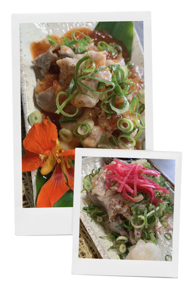 kochan_udon's tweet photo. 本日【こだ和り定食】🍖

☆豚しゃぶ🐷
〜えっ⁉️肉の旨味が🤤下拵えが決め手☝️
　そのままでも旨い！
　先日起業秘密を覗かれ…😅
　創作人は最後まで手を掛けてるんです💦

※つけ選択
　⭐︎おろしポン酢（間に合わなかったら🙇‍♂️）
　⭐︎トマトソース

サイド
自家栽培野菜🥬

★ヒラメ潮汁 https://t.co/rDjlSGSZoL