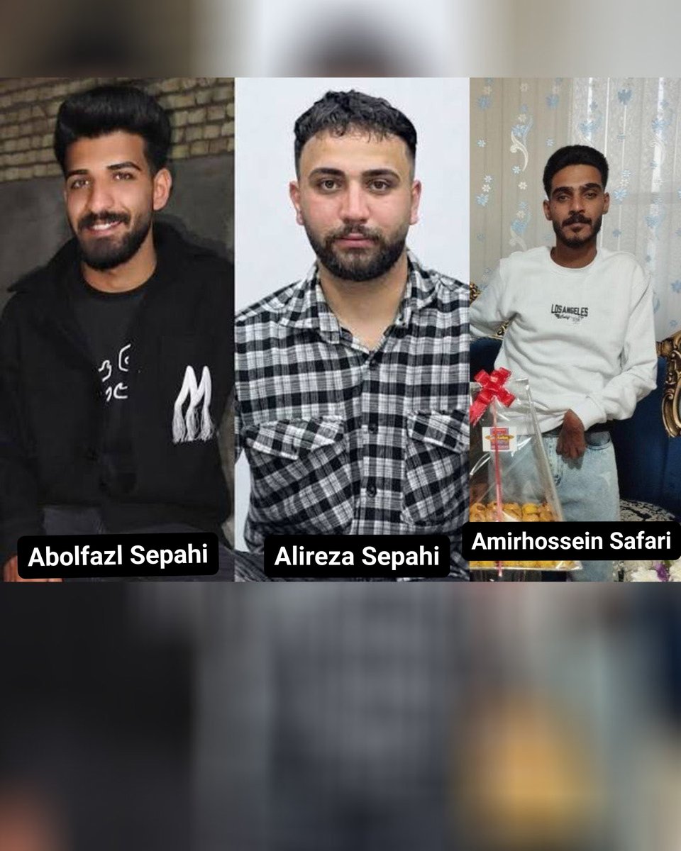 Mayekhal's tweet photo. 🚨 Don't scroll

The Islamic Regime is reportedly preparing to publicly execute these 3 young men for taking part in peaceful protests.

Please repost this so their names reach the world. They need your voice before it's too late.
#Amirhossein_Safari
#Abolfazl_Sepahi
#Alireza_Sepahi