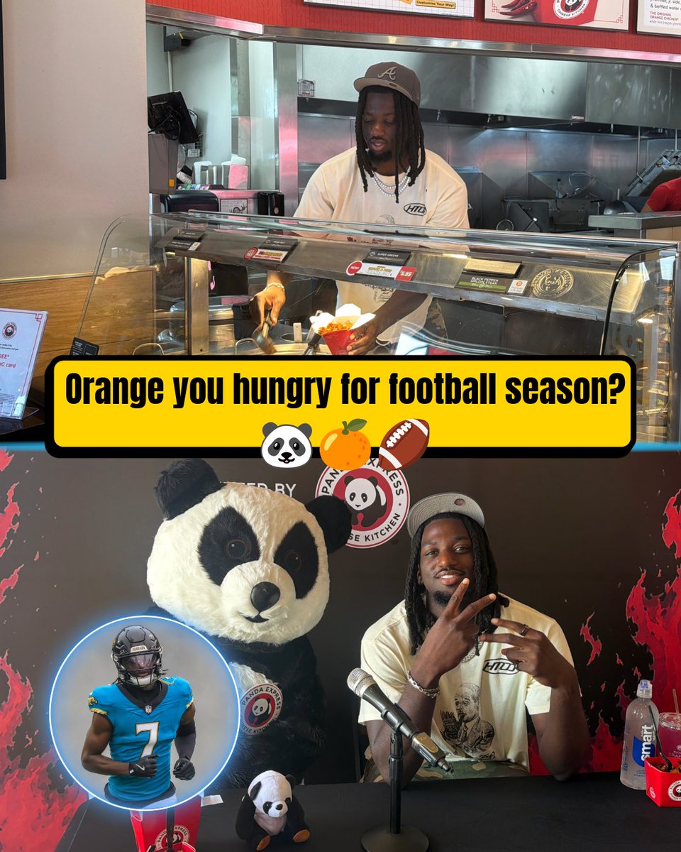 JStCyrTV's tweet photo. Brian Thomas Jr. spent the afternoon meeting Jaguars fans, snapping photos and signing autographs as Panda Express celebrated the return of its Hot Orange Chicken. 🏈📸🐼 https://t.co/f4MnzRbYDK