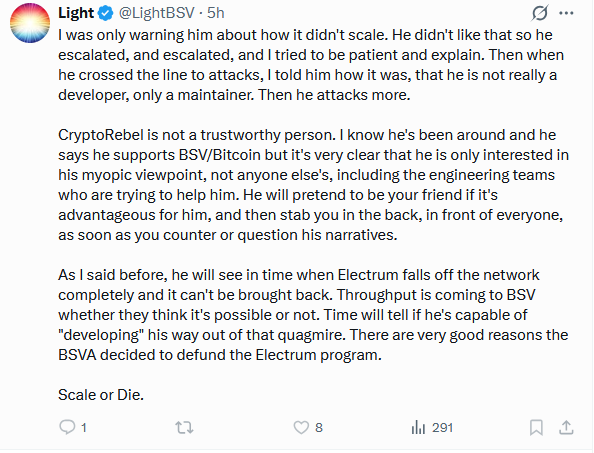 cryptorebel_SV's tweet photo. Have you ever seen a bigger piece of shit than this guy. Newsflash your "engineering team" has not helped one iota. Instead they have FUDed and lied about the project and scared people away from building and improving on it. https://t.co/ctCBlWian0