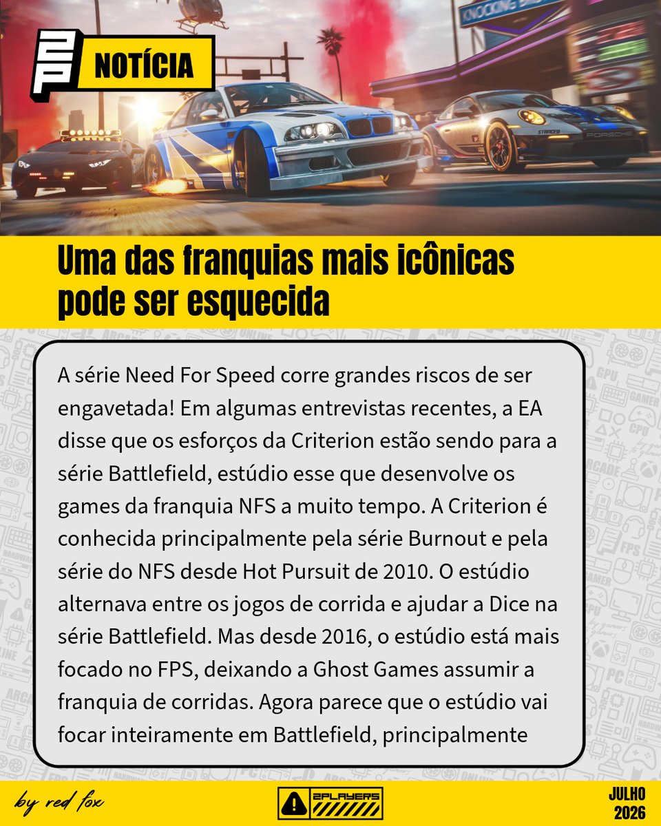 PlayersAg's tweet photo. A série Need For Speed pode ficar na geladeira depois da EA transferir a Criterion para Battlefield!

#nfs #racegame #gamer #pcgamer #games #ea #eagames #needforspeed #2p #2players #bygamerstogamers #gaming https://t.co/gzYpPxKEAA