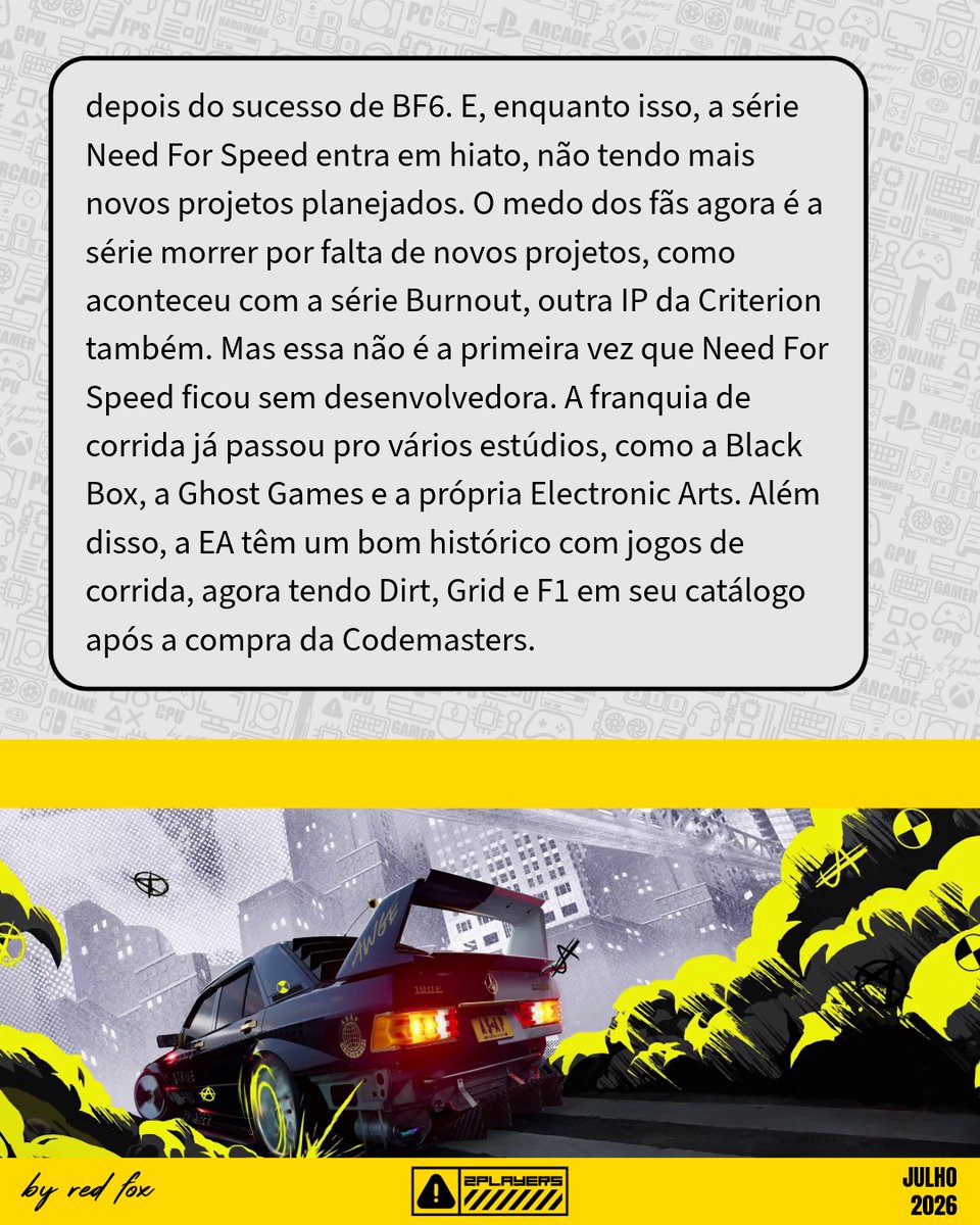 PlayersAg's tweet photo. A série Need For Speed pode ficar na geladeira depois da EA transferir a Criterion para Battlefield!

#nfs #racegame #gamer #pcgamer #games #ea #eagames #needforspeed #2p #2players #bygamerstogamers #gaming https://t.co/gzYpPxKEAA