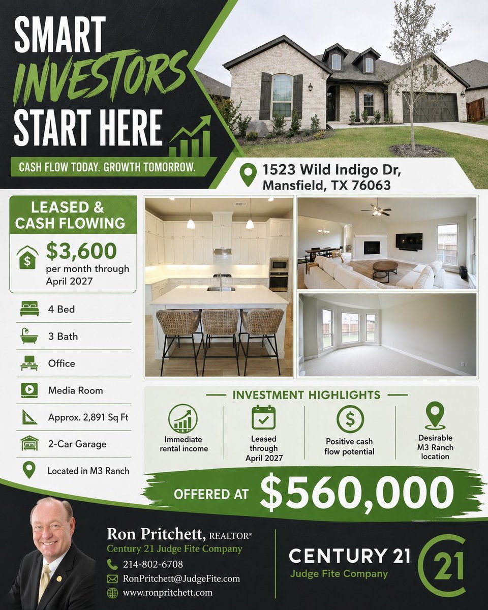 RealEstateCapt's tweet photo. This beautiful 4-bedroom, 3-bath home is located in the desirable M3 Ranch community and features a dedicated office, media room, and bright open floor plan. https://t.co/tHFWpZxkAq