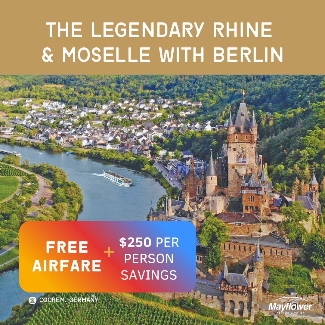 ColonyTravel's tweet photo. Cruise the Rhine &amp; Moselle Rivers and visit multiple ports of call, enjoy a city stay in Berlin, included touring, covered gratuities, and FREE round-trip airfare! Plus, for a limited time, book now and save an addition $250 per person!

#rivercruise #rhineriver #moselleriver https://t.co/82oTqAarBG