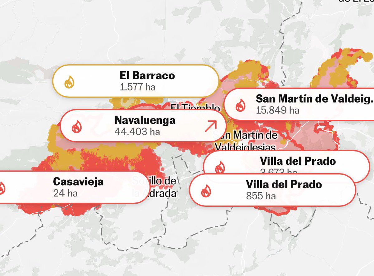 Karnio's tweet photo. MASAKRA! Hiszpania właśnie spaliła największy kawał lasu w swojej historii. 🚨🇪🇸
Spójrzcie na mapę:
🔥Navaluenga – 44 403 ha
🔥San Martín de Valdeiglesias – 15 849 ha
🔥Villa del Prado – prawie 4 500 ha

Razem już ponad 65 tys. hektarów w jednym wielkim froncie!

Dla porównania: to jakby spalić cały Kampinos + całą Puszczę Białowieską + jeszcze kawałek Bieszczad.

Albo półtorej Warszawy.

Obwód ognia ma ponad 280 km - dłuższy niż trasa Warszawa-Łódź.
Prawie 90 tysięcy ludzi zostało ewaluowanych🚨

Po kilku dniach walki wojsko i strażacy wreszcie zaczęli doganiać ogień. Żywioł już nie ucieka do przodu szybciej niż oni.
Ale to wciąż nie jest ugaszenie – to tylko chwila wytchnienia na granicy możliwości. ⚠️ Teraz rozpoczyna się walka z czasem by ogarnąć to przed nadchodzącą, kolejną falą ciepła.

🧵