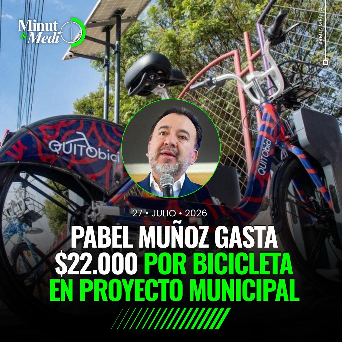 MinMedio's tweet photo. 🟢Quito estrenará su sistema de bicicletas públicas entre el 28 y el 30 de julio. El costo del proyecto supera los USD 5 millones, es decir, más de USD 22.000 por cada bicicleta. Una cifra que muchos consideran difícil de justificar con dinero de los quiteños. https://t.co/qJgymbAksG