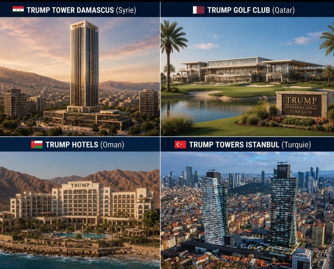 emailingmehdi's tweet photo. Je viens de découvrir qu'il existe des dizaines de projets portant le nom de Trump, dont :

🇸🇾 Trump Tower Damascus (Syrie)
🇶🇦 Trump Golf Club (Qatar)
🇴🇲  Trump Hotels (Oman)
🇹🇷 Trump Towers Istanbul (Turquie)

Mais, étrangement, c'est la 🇲🇦 Trump Highway qui dérange le plus. 🤔 https://t.co/gEp00rcGgF