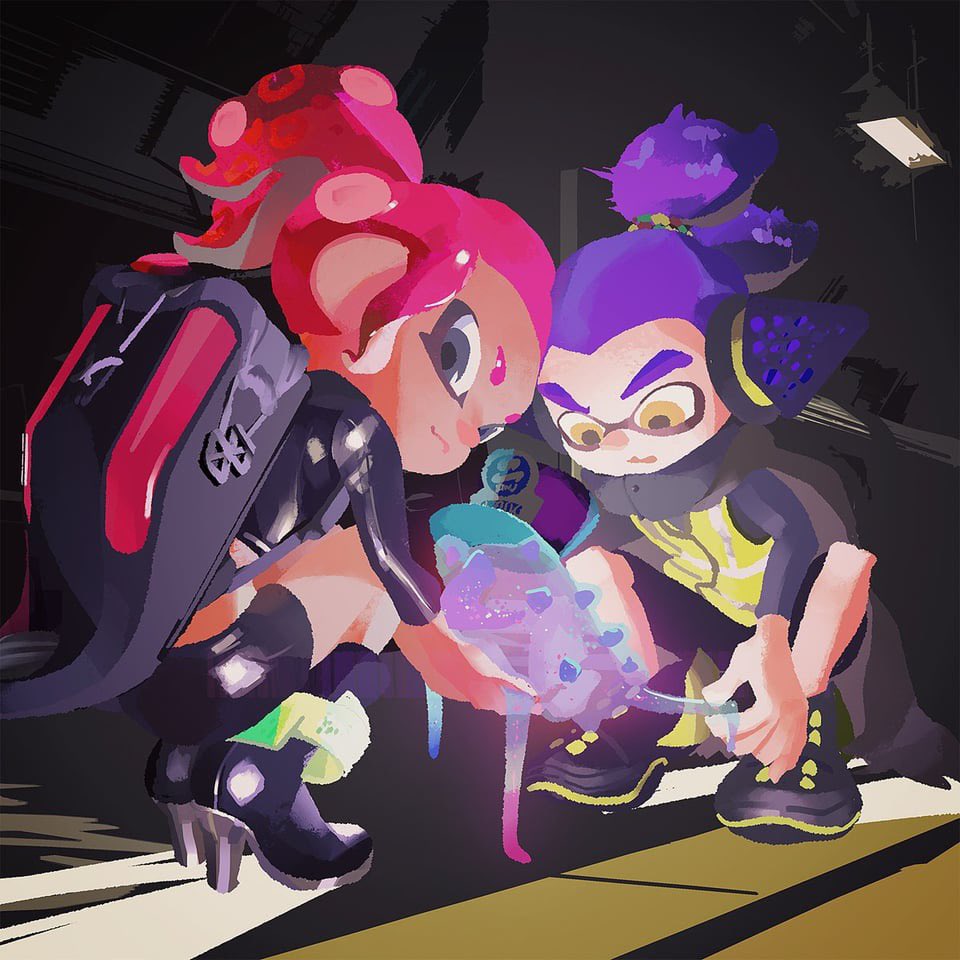Moth865's tweet photo. It’s rare, but I really enjoy the official splatoon art that depicts the agents as male. https://t.co/Y6SfO9vy83