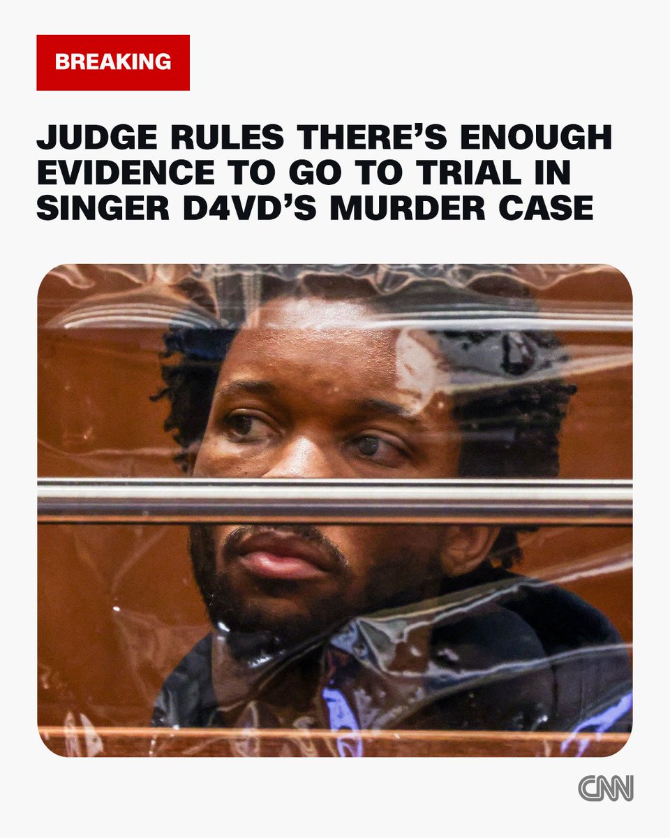 cnnbrk's tweet photo. A Los Angeles judge has ruled there is enough evidence to move forward in the murder case against singer d4vd, who is accused of killing 14-year-old Celeste Rivas Hernandez. https://t.co/2EKDe1YMQc https://t.co/uBqIFvPyXw