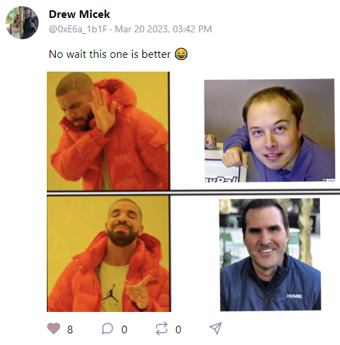 OPotion70829's tweet photo. The Foote Derangement Syndrome was and is real

"Brian Foote is the Elon Musk of blockchain" 🫣

#FooteFucked

$HMBL #HMBL $SPCX $TSLA @elonmusk @Tesla $RWAX #RWAX @TAPinvest @TAP_RealEstate $TSNP @SpaceX https://t.co/ct1RqwcvfC