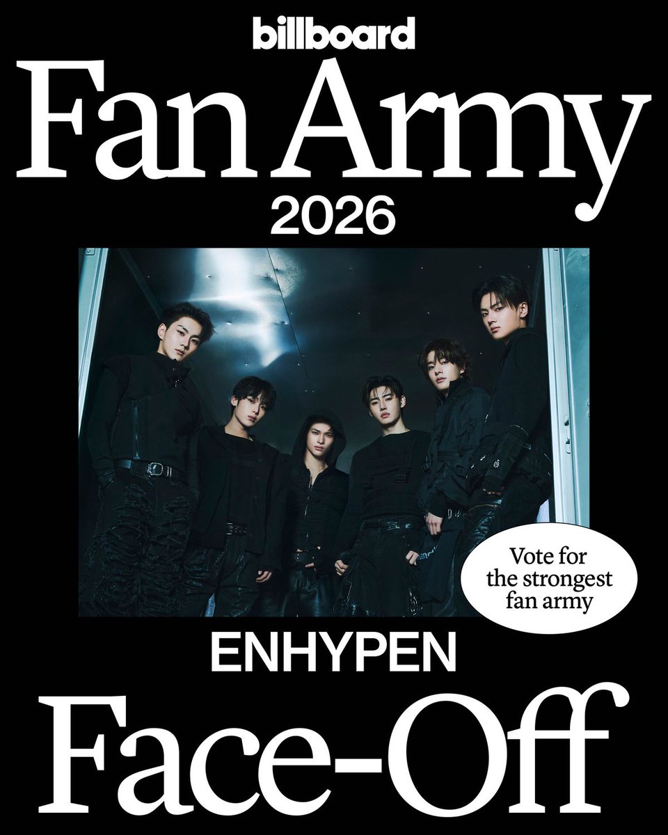 billboard's tweet photo. #ENGENEs, are you going the distance? 🏎️ Vote for ENHYPEN and stay in the #BBFanArmy2026 race: https://t.co/EGQel8MVe5 https://t.co/KlrbSgNs4d