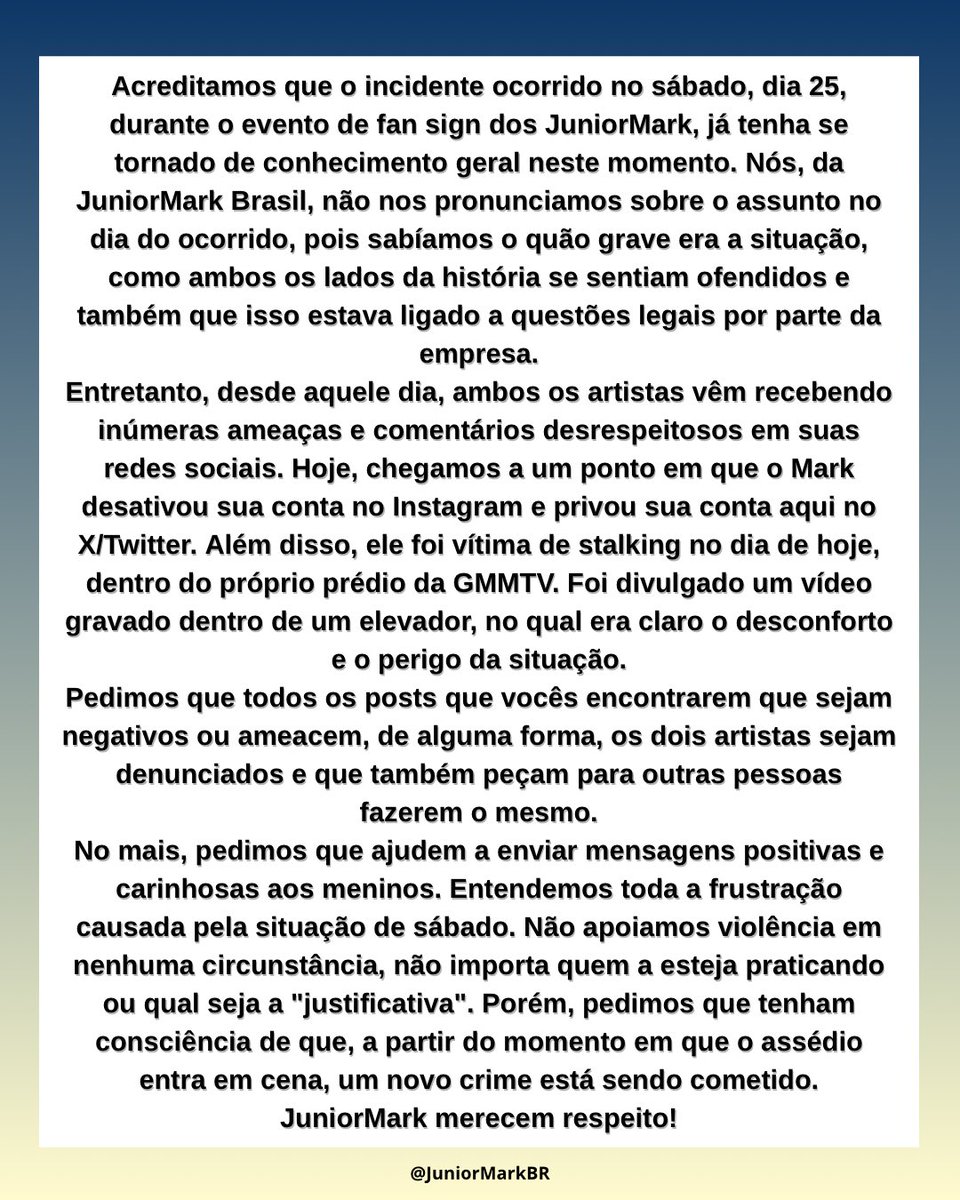 JuniorMarkBR's tweet photo. Nosso pronunciamento acerca dos recentes acontecimentos. Agradecemos desde já pela atenção e compreensão. https://t.co/8YDSo9sAbA