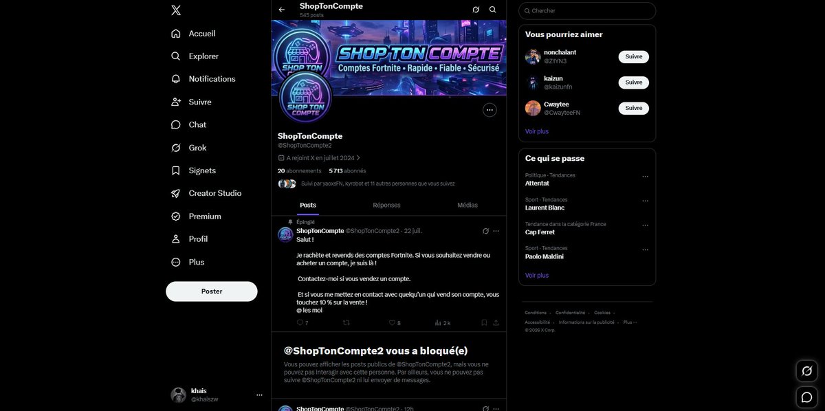khaiszw's tweet photo. ⚠️N'ACHETER PAS A @ShopTonCompte2 ⚠️
Cette personne vends des comptes sous mon nom avec mon  ancien compte discord , il a gagné notres confiance en nous vendents des comptes @lemeillfn @spicyfn6  pour qu'on lui fasse de la publicité j'ai toute ces informations venez en privé. https://t.co/vEIg42pawU
